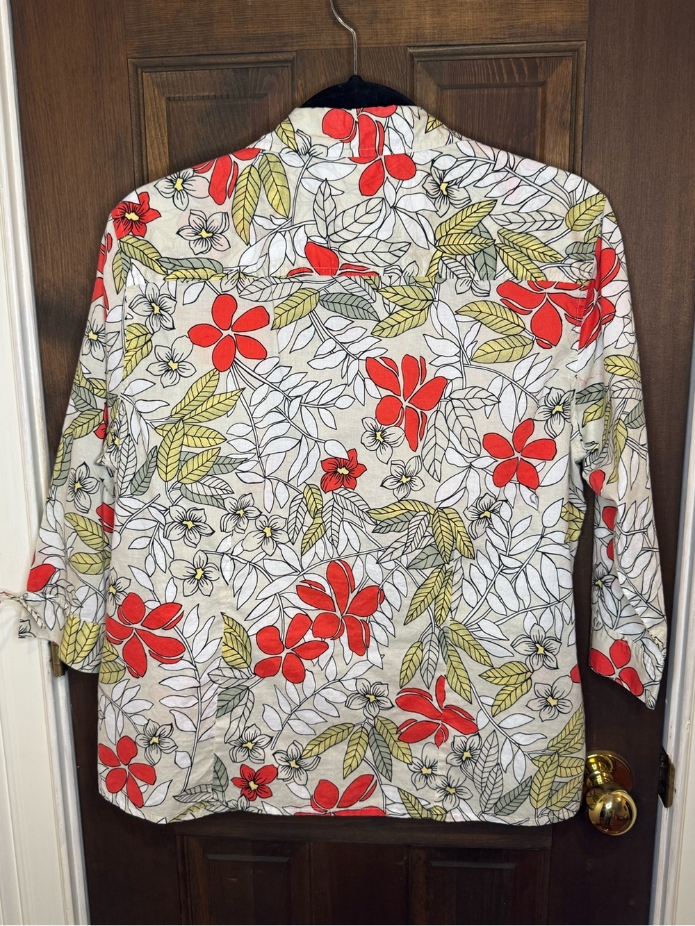 Pappagallo Red Sage White Floral Button Front 3/4 Tie Sleeve Blouse PXL - Picture 2 of 11